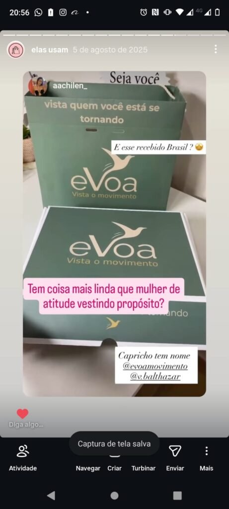 caixa do produto escrito EVOA, Imagem da rede social